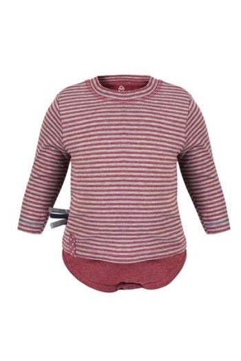 OrganicEra Organic Long Sleeve T-Shirt Baby Bodysuit, Striped, Bordeaux Melange