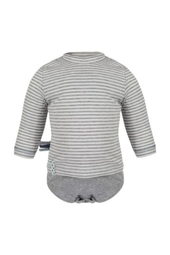 OrganicEra Organic Long Sleeve T-shirt Baby Bodysuit, Striped, Grey Melange