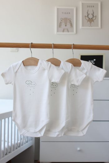Mini Organic Cotton Baby Bodysuit Set of 3 with Clouds