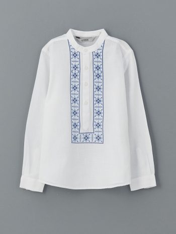 LCW Kids White Button-Down Collar Patterned Boys' Shirt