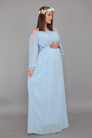 MODA LABİO Baby Blue Maternity Dress with Draping
