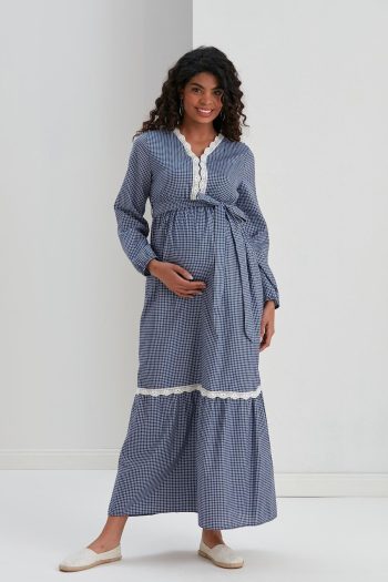 Işşıl M057-mini Square Lace Cotton Maternity Maxi Dress
