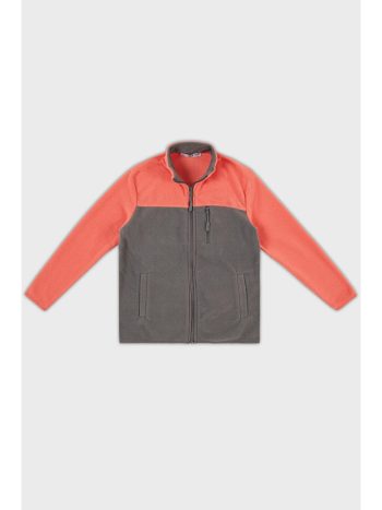 Open Salmon Soft Textured Zippered Color Blocked Stand Collar Pocketed Fleece 5905001