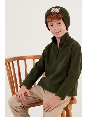 Soft Textured Zippered Stand-Up Collar Fleece with Brushed Interior for Winter 5905002