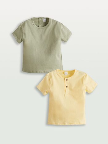 LCW Baby Yellow Crew Neck Basic Boy's Baby T-Shirt Set of 2