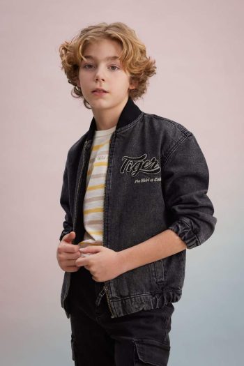 Boy's College Collar Bomber Denim Jacket
