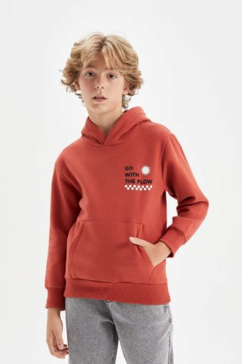 Boys' Printed Hooded Thick School Sweatshirt