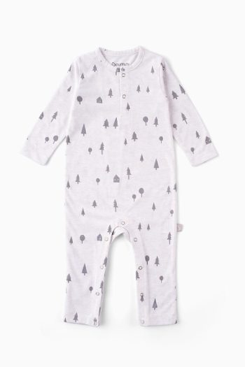 Boumini Baby Long Sleeve Snap-Up Onesie with Pine Forest Print