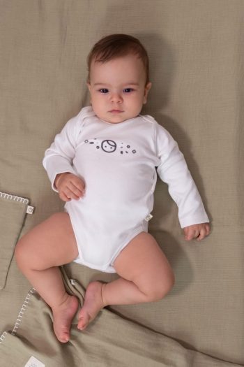 Organic Cotton Long Sleeve Adjustable Snap Planet Gusto White Bodysuit