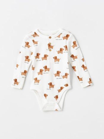 LCW Baby                                                                                          Cream Cute Dog Print Baby Boy Bodysuit