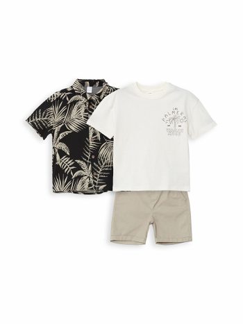 LCW Kids Black Boy's T-Shirt and Shorts 3-Piece Set