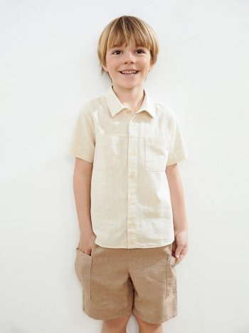 LCW Kids                                                                                        Ecru Regular Fit Boys' Linen Shirt