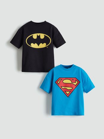 LCW Kids Black Licensed Batman and Superman Boys T-Shirt Set of 2