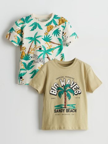 LCW Kids Haki Printed Crew Neck T-Shirt for Boys - Set of 2