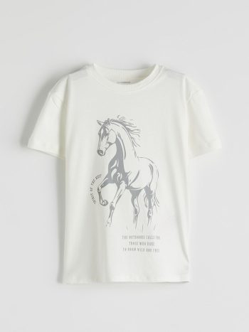 LCW Kids White Crew Neck T-Shirt with Bicycle Print for Boys