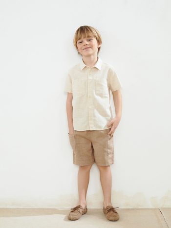 LCW Kids Brown Elastic Waistband Boy's Pocketed Linen Shorts