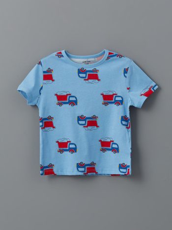 LCW Baby  Blue Printed Short-Sleeve Crew Neck T-Shirt for Baby Boys