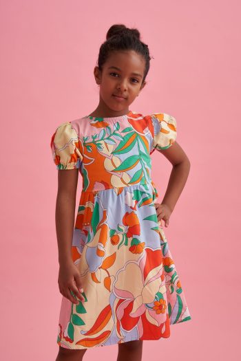 Printed Cotton Poplin Dress with Back Detail