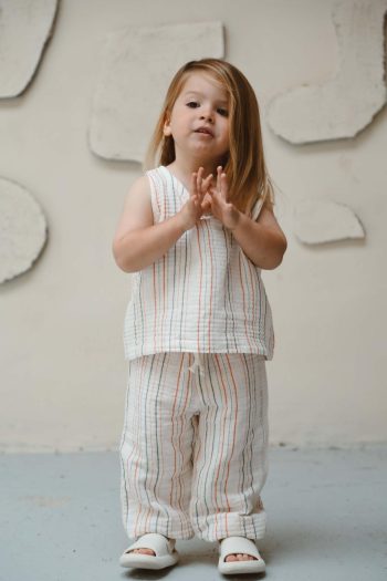Orange-Green Striped Tank Top and Pants Set