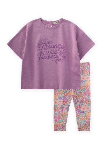Printed Leggings and T-Shirt Set 1-8 Years Purple