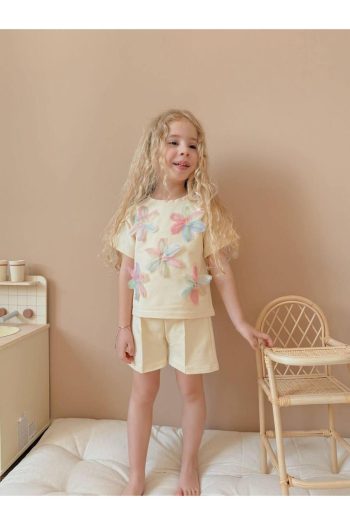 Yigit Boutique Floral Embroidered Girls' Short Set