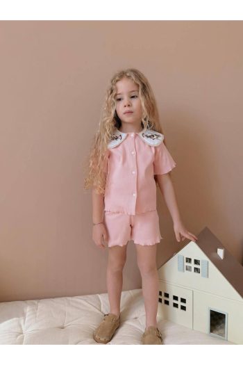 Yigit Boutique Ribbed Fabric Shirt and Shorts Set for Girls