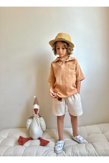 YIĞIT BOUTIQUE Yigit Boutique Muslin Fabric Shirt Collar Boys' Shorts Set
