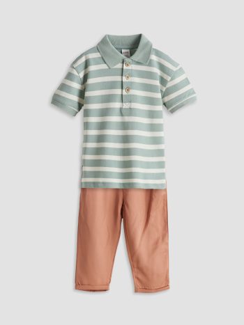 KANZ Green Polo Neck Baby Boy T-Shirt and Pants Set of 2