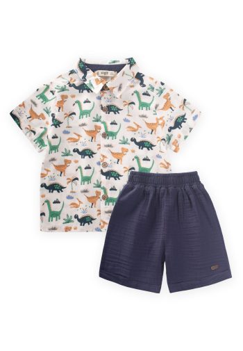 Patterned Shirt Set for Ages 1-6 Cream