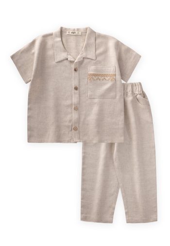 Embroidered Shirt and Pant Set in Natural for Ages 2-7