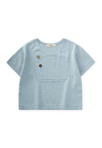Contrast Stitched Linen Blouse 2-7 Years Blue