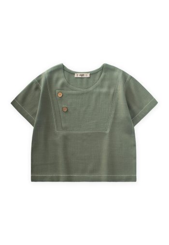 Contrast Stitch Linen Blouse 2-7 Years Olive Green
