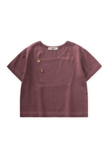 Contrast Stitched Linen Blouse 2-7 Years Purple