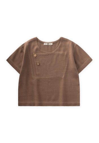 Contrast Stitched Linen Blouse 2-7 Years Caramel