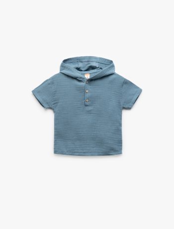 Boys' Short Sleeve Cotton Muslin Hooded Shirt