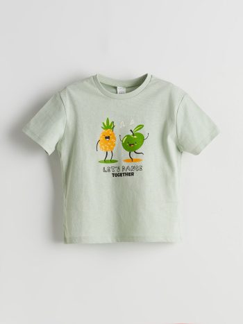 LCW ECO Green Printed Crew Neck T-Shirt for Boys