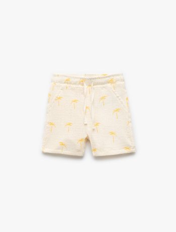 Boys' Cotton Shorts with Palm Print and Drawstring Waist