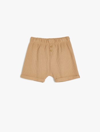 Boys' Baby Button Detail Cotton Basic Shorts with Elastic Waistband