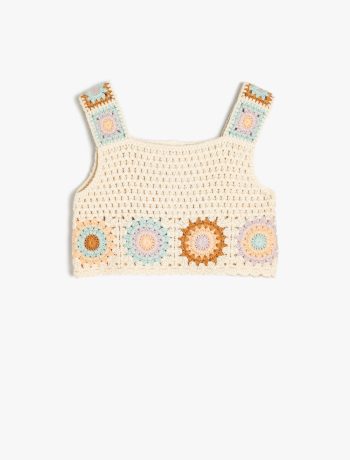 Girl's Cotton Knit Tank Top with Square Neck and Woven Details