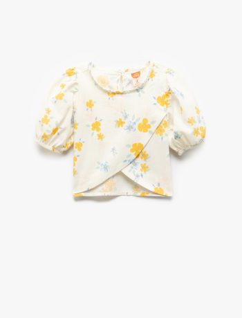 Baby Girl Floral Blouse Asymmetric Cut Balloon Sleeves Round Neck
