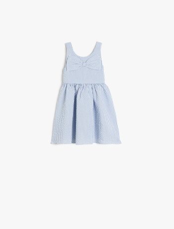 Striped Bow Detail Sleeveless Bicycle Collar Dress for Baby Girls