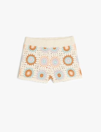 Girl's Knitted Cotton Knit Shorts with Crochet Detail