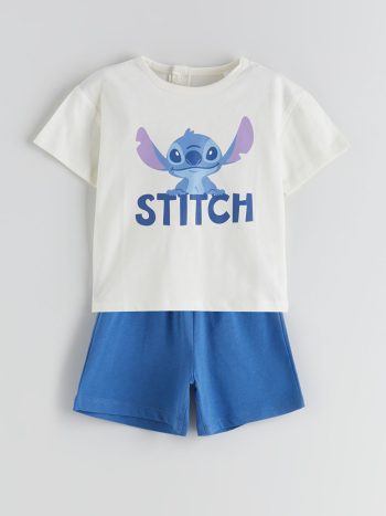 LCW Baby                                                                                          Cream Lilo & Stitch Printed Boy Baby T-Shirt and Shorts Set of 2