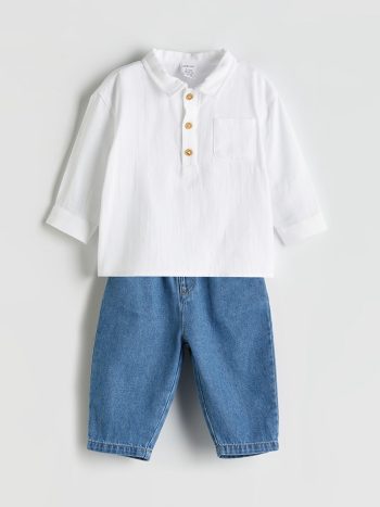 LCW Baby                                                                                          Off-White Polo Collar Boys' Baby T-Shirt and Pants Set