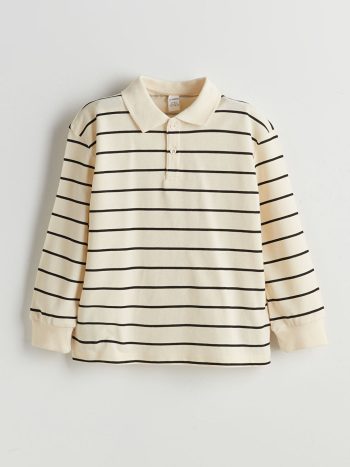 LCW Kids Ekru Striped Polo Neck T-Shirt for Boys