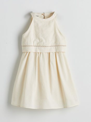LCW Kids                                                                                        Off-White Halter Neck Linen Blend Dress for Girls