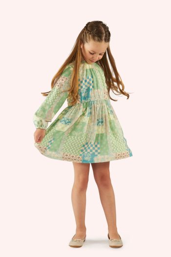 Poncho Girl Patterned Beige Dress