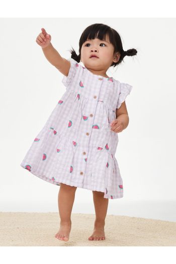 Marks & Spencer Safe Cotton Watermelon Patterned Dress (0-3 Years)