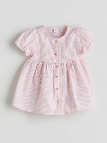 LCW Baby Pink Striped Gabardine Dress for Girls