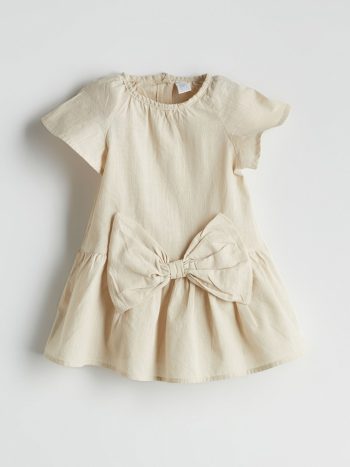 LCW Baby Green Ribbon Detail Cotton Dress for Baby Girls